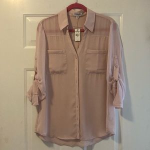 NWT EXPRESS Light Pink Button Down Blouse Size L